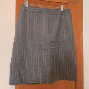 Gray skirt with camel-colored pin stripes